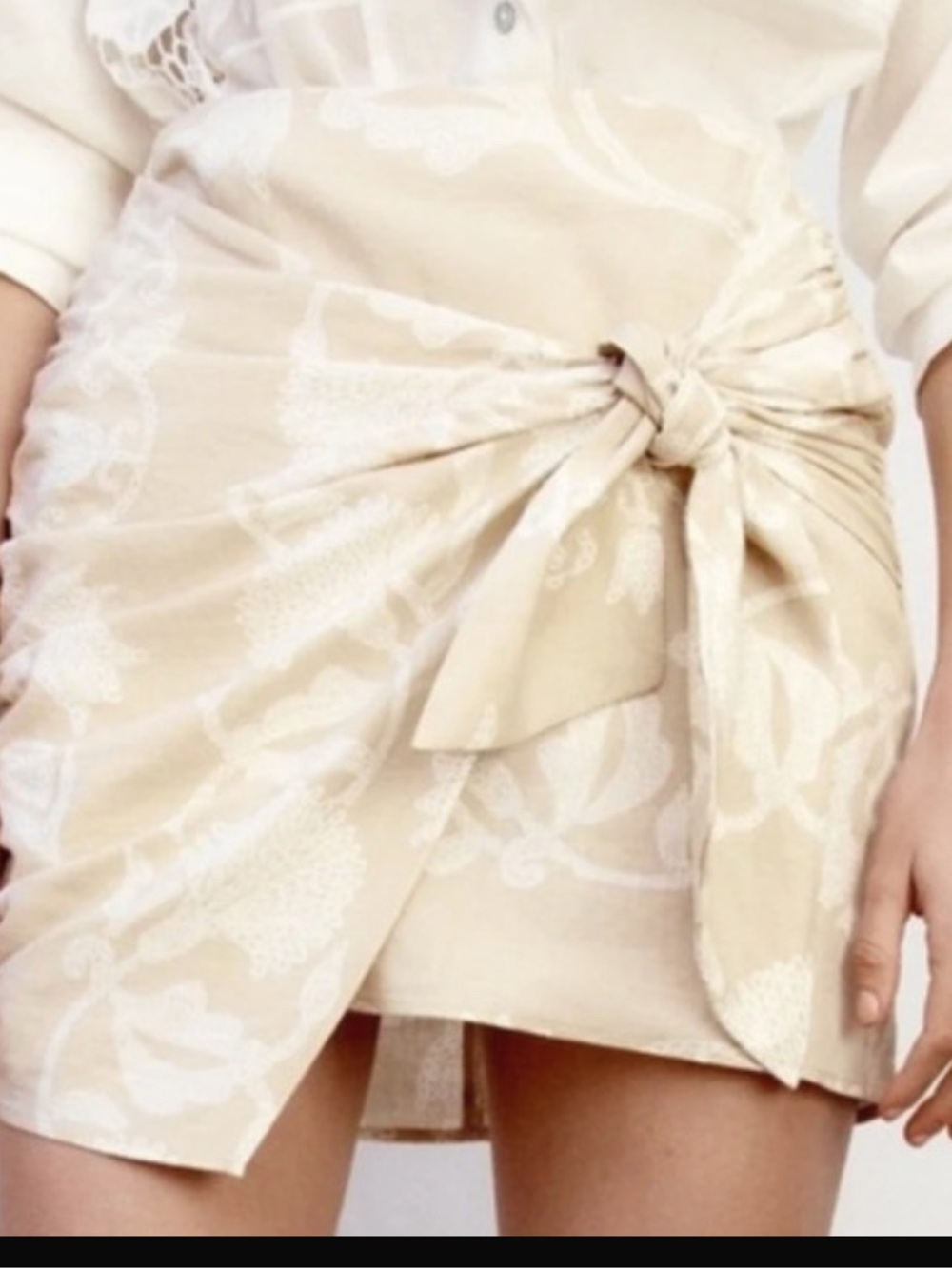 Zara Beige Tie-Waist Mini Skirt